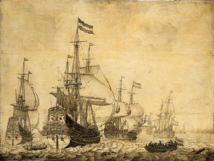 Willem Van de Velde The Younger Seascape with Dutch men-of-war. oil painting image